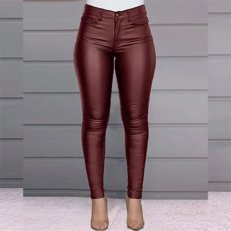 PU-Hose in Leder-Optik, High Waist – Slim Fit, Zipper-Fly, Full Length